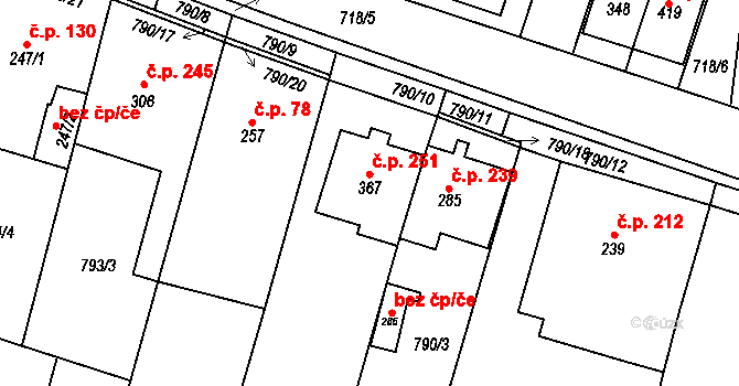 Bohutice 251 na parcele st. 367 v KÚ Bohutice, Katastrální mapa