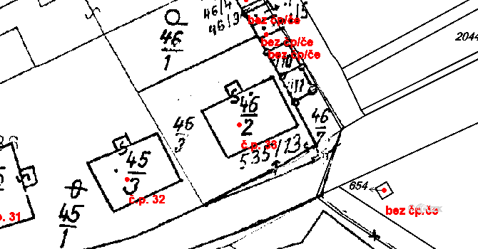 Havraníky 33 na parcele st. 46/2 v KÚ Havraníky, Katastrální mapa