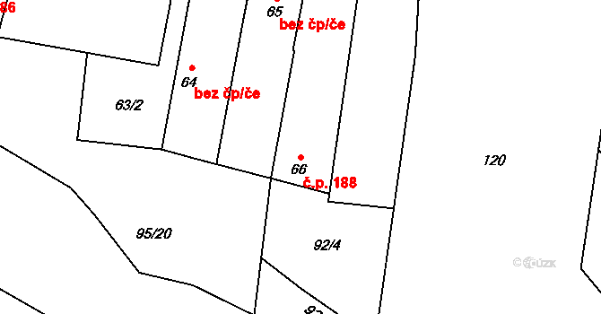 Oleksovičky 188, Slup na parcele st. 66 v KÚ Oleksovičky, Katastrální mapa