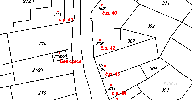 Suchohrdly 42 na parcele st. 306 v KÚ Suchohrdly u Znojma, Katastrální mapa