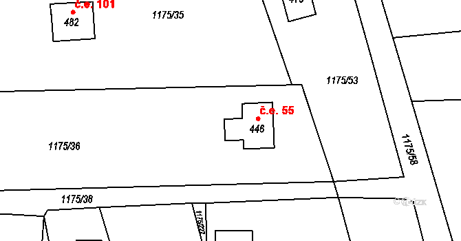 Vranov nad Dyjí 55 na parcele st. 446 v KÚ Vranov nad Dyjí, Katastrální mapa