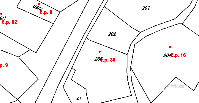 Hluzov 35, Černotín na parcele st. 206 v KÚ Hluzov, Katastrální mapa