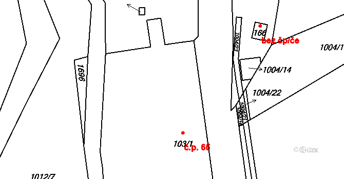 Olšovec 65 na parcele st. 103/1 v KÚ Olšovec, Katastrální mapa
