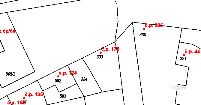 Troubky 175 na parcele st. 333 v KÚ Troubky nad Bečvou, Katastrální mapa