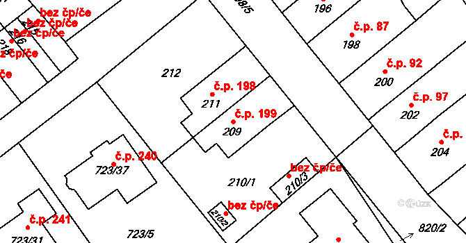 Přerov IV-Kozlovice 199, Přerov na parcele st. 209 v KÚ Kozlovice u Přerova, Katastrální mapa