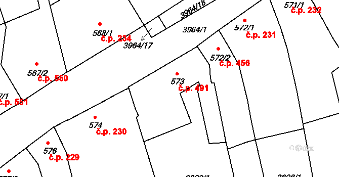 Lipník nad Bečvou I-Město 491, Lipník nad Bečvou na parcele st. 573 v KÚ Lipník nad Bečvou, Katastrální mapa