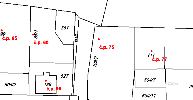 Chvalovice 75, Kovanice na parcele st. 109/3 v KÚ Chvalovice u Nymburka, Katastrální mapa