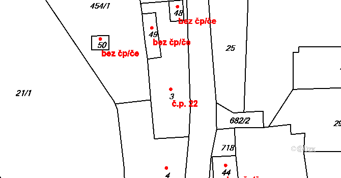 Ruprechtov 22, Hroznětín na parcele st. 3 v KÚ Ruprechtov u Hroznětína, Katastrální mapa