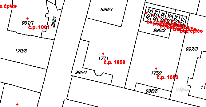 Jablonec nad Nisou 1858 na parcele st. 1771 v KÚ Jablonec nad Nisou, Katastrální mapa