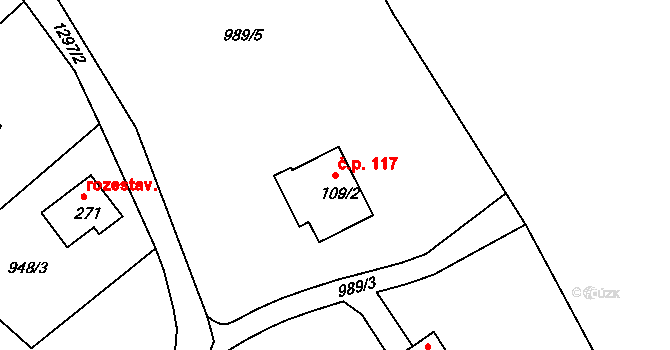 Rychnov 117, Verneřice na parcele st. 109/2 v KÚ Rychnov u Verneřic, Katastrální mapa