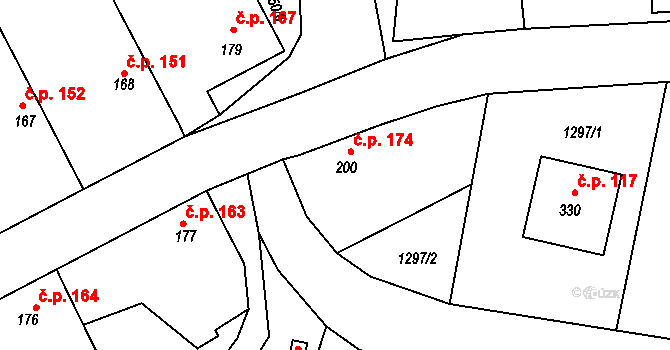 Kochánky 174 na parcele st. 200 v KÚ Kochánky, Katastrální mapa