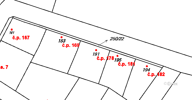 Černuc 178 na parcele st. 191 v KÚ Černuc, Katastrální mapa