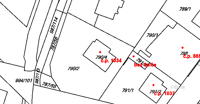Čelákovice 1034 na parcele st. 790/4 v KÚ Čelákovice, Katastrální mapa