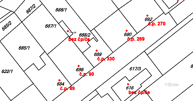 Čejč 330 na parcele st. 689 v KÚ Čejč, Katastrální mapa