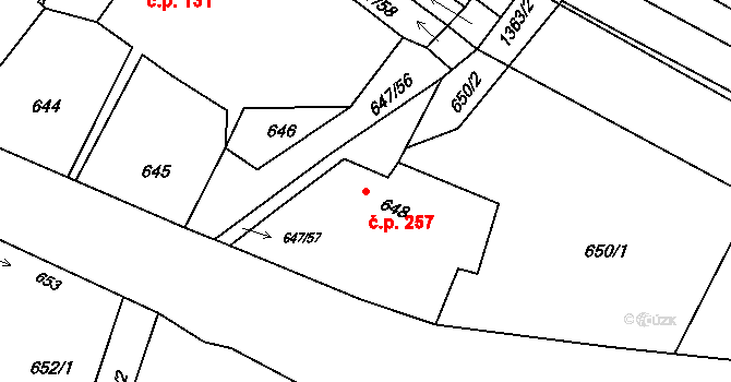 Domanín 257 na parcele st. 648 v KÚ Domanín, Katastrální mapa