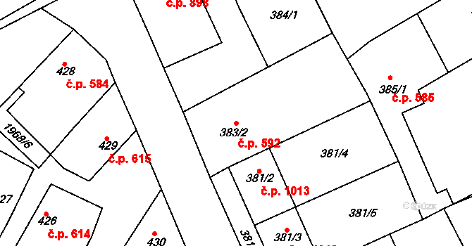 Mistřín 592, Svatobořice-Mistřín na parcele st. 383/2 v KÚ Mistřín, Katastrální mapa