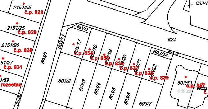 Ždánice 836 na parcele st. 603/19 v KÚ Ždánice, Katastrální mapa