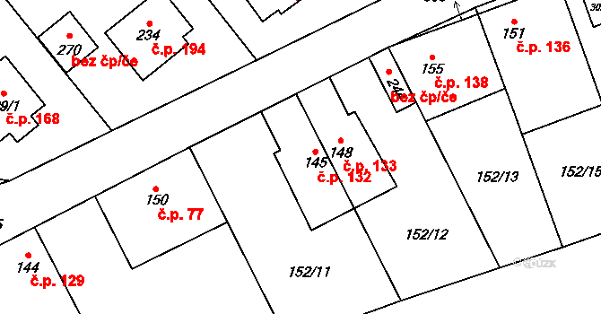 Lhota 132 na parcele st. 145 v KÚ Lhota u Kamenných Žehrovic, Katastrální mapa