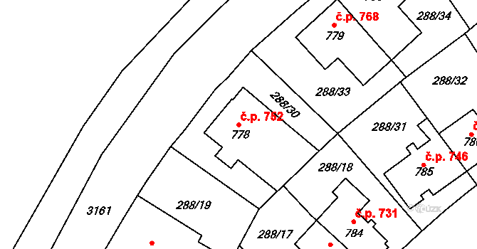 Kyjov 752 na parcele st. 778 v KÚ Kyjov, Katastrální mapa