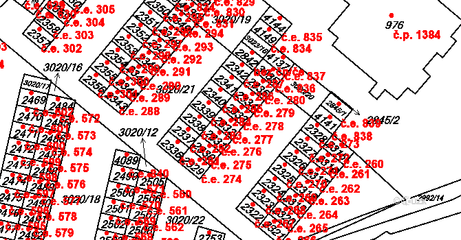 Kyjov 277 na parcele st. 2332 v KÚ Kyjov, Katastrální mapa