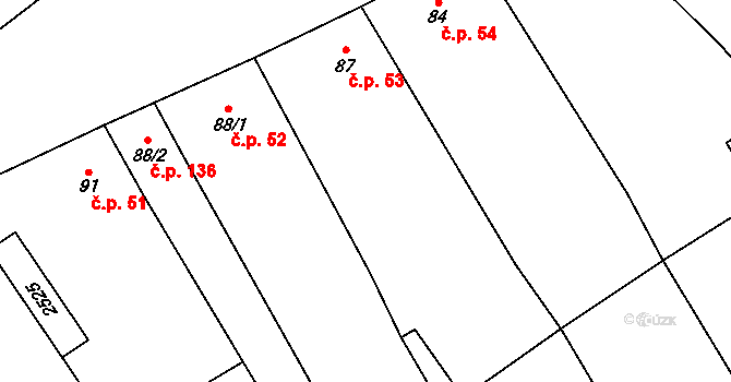 Chvalkovice na Hané 53, Ivanovice na Hané na parcele st. 87 v KÚ Chvalkovice na Hané, Katastrální mapa