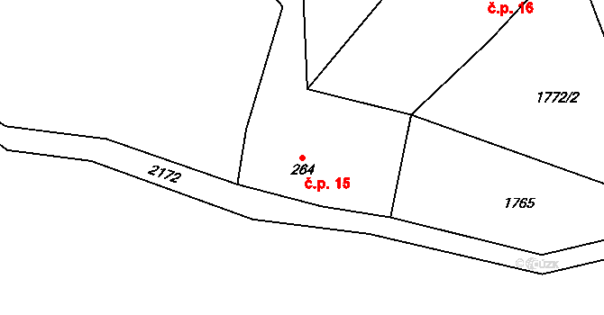 Pocheň 15, Široká Niva na parcele st. 264 v KÚ Široká Niva, Katastrální mapa