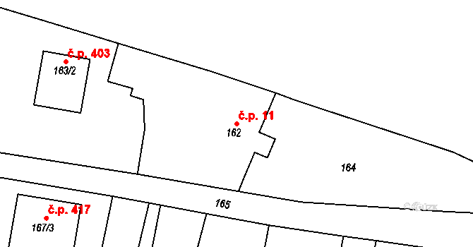 Krmelín 11 na parcele st. 162 v KÚ Krmelín, Katastrální mapa