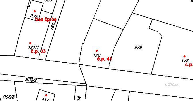 Líšno 41, Bystřice na parcele st. 180 v KÚ Líšno, Katastrální mapa