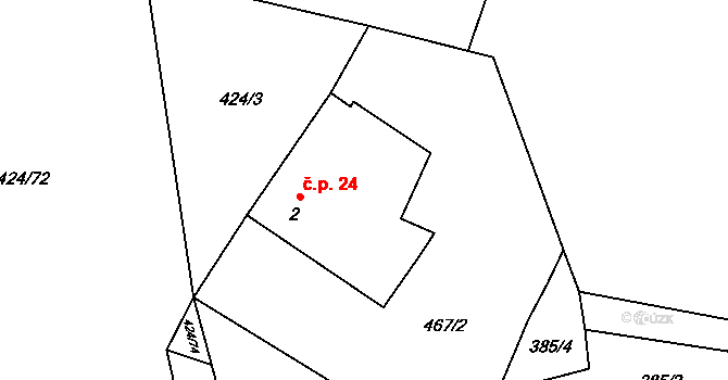 Slavětín 24, Načeradec na parcele st. 2 v KÚ Slavětín u Načeradce, Katastrální mapa