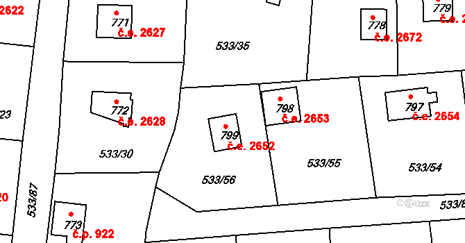 Těptín 2652, Kamenice na parcele st. 799 v KÚ Těptín, Katastrální mapa
