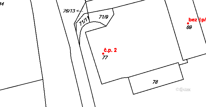 Chotíkov 2, Kynšperk nad Ohří na parcele st. 77 v KÚ Chotíkov u Kynšperka nad Ohří, Katastrální mapa