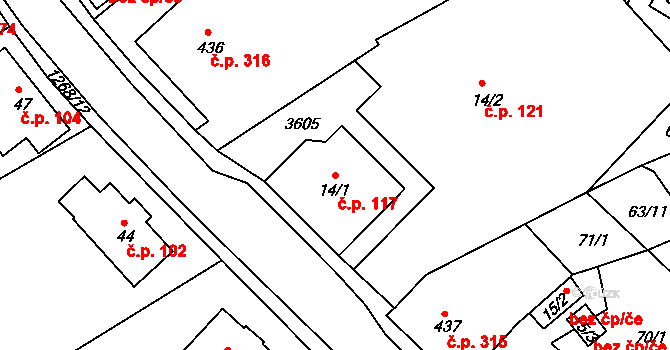 Hejnice 117 na parcele st. 14/1 v KÚ Hejnice, Katastrální mapa
