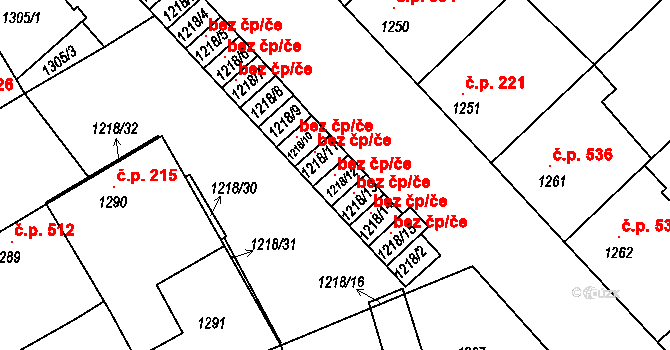 Šardice 147812631 na parcele st. 1218/12 v KÚ Šardice, Katastrální mapa