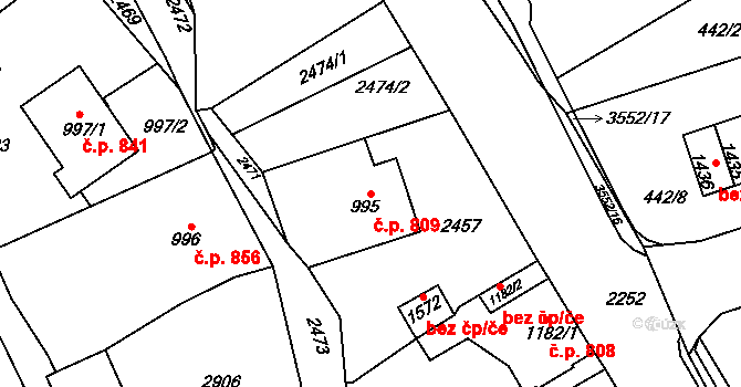 Lomnice nad Popelkou 809 na parcele st. 995 v KÚ Lomnice nad Popelkou, Katastrální mapa