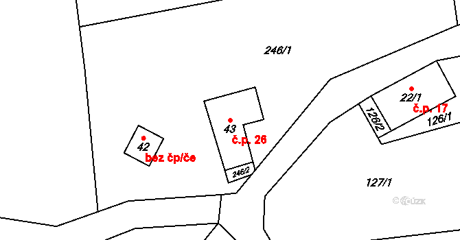 Želechy 26, Lomnice nad Popelkou na parcele st. 43 v KÚ Želechy, Katastrální mapa
