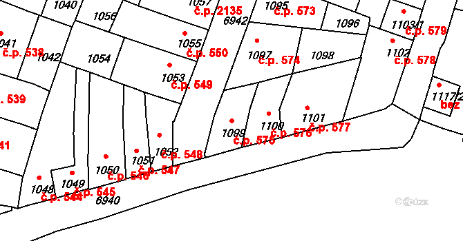 Boskovice 575 na parcele st. 1099 v KÚ Boskovice, Katastrální mapa