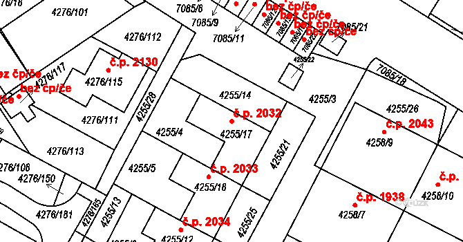 Boskovice 2032 na parcele st. 4255/17 v KÚ Boskovice, Katastrální mapa