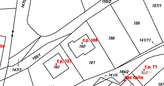 Kvaň 158, Zaječov na parcele st. 160 v KÚ Kvaň, Katastrální mapa