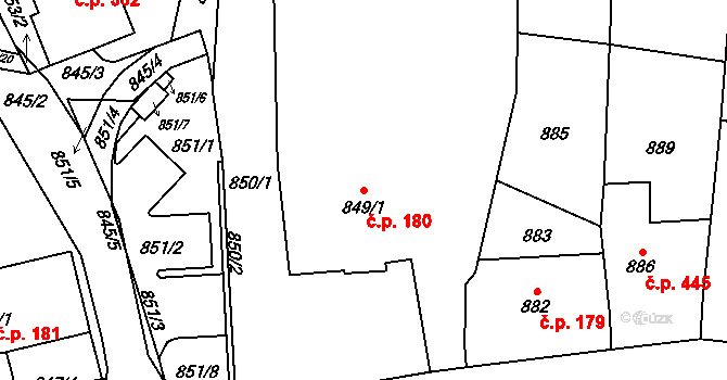 Lipová-lázně 180 na parcele st. 849/1 v KÚ Dolní Lipová, Katastrální mapa