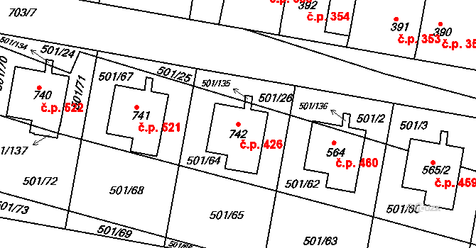 Smiřice 426 na parcele st. 742 v KÚ Smiřice, Katastrální mapa