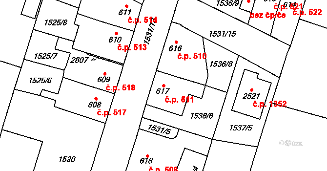 Třebechovice pod Orebem 511 na parcele st. 617 v KÚ Třebechovice pod Orebem, Katastrální mapa