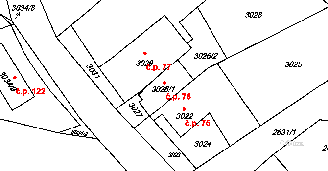 Udánky 76, Moravská Třebová na parcele st. 3026/1 v KÚ Moravská Třebová, Katastrální mapa