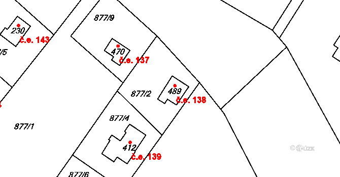 Chvalčov 138 na parcele st. 489 v KÚ Chvalčov, Katastrální mapa