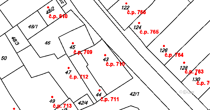 Březce 710, Štěpánov na parcele st. 43 v KÚ Březce, Katastrální mapa