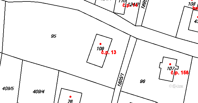 Krompach 13 na parcele st. 109 v KÚ Krompach, Katastrální mapa