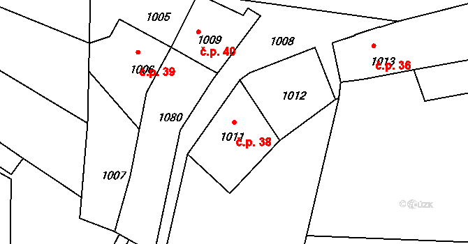 Mimoň IV 38, Mimoň na parcele st. 1011 v KÚ Mimoň, Katastrální mapa