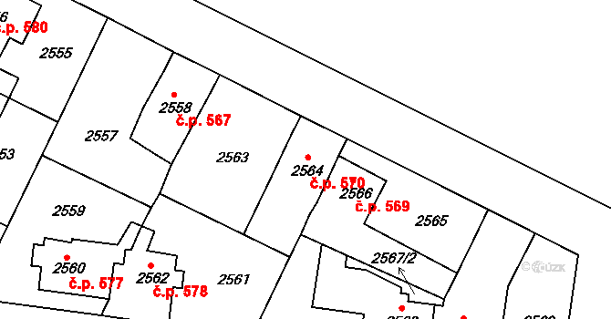 Lovosice 570 na parcele st. 2564 v KÚ Lovosice, Katastrální mapa