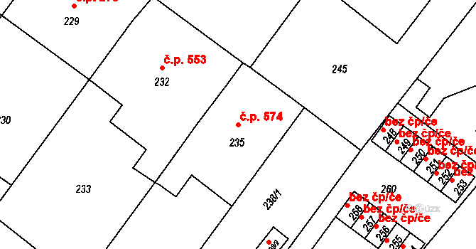 Lutyně 574, Orlová na parcele st. 235/1 v KÚ Horní Lutyně, Katastrální mapa