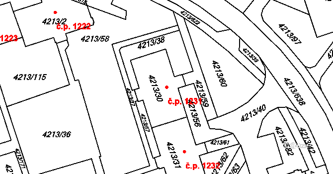 Lutyně 1231, Orlová na parcele st. 4213/30 v KÚ Horní Lutyně, Katastrální mapa