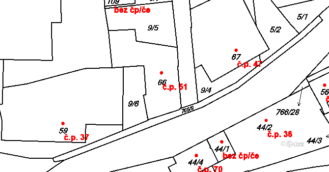 Dobronice u Chýnova 51, Chýnov na parcele st. 66 v KÚ Dobronice u Chýnova, Katastrální mapa